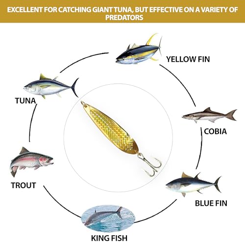 Crocodile Spoons 1oz, 6 Pcs Gold with Treble Hooks, for Saltwater & Freshwater Casting, Includes Durable Gold Finish, Ideal for Halibut, Barracuda, Tuna & More