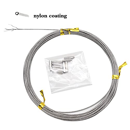 5LB-280LB 7 Strands Stainless Steel Wire Leader Nylon Coated-32.8ft Fishing Leader with 10pcs Crimp Sleeves - color: Silver, size: 120LB