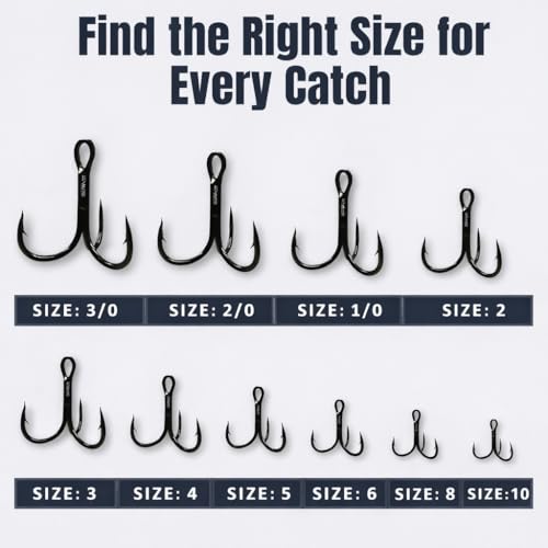 Maruto Barbed Treble Hooks for Effective Fishing | Small & Large Triple Hooks for Lures | Replacement Sharp Strong Hooks, Sizes 1, 2, 3, 4, 5, 6, 8, 10, 12. - size: 1 - 18 Hooks (Pro Pack)
