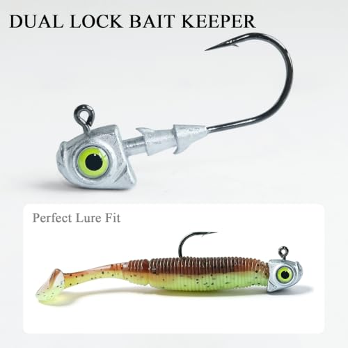 15pcs Swimbait Jig Heads Dual Bait Keeper 3D Eye Salt Fresh Water Soft Lure Hooks Multi Weight Assortment 1/8-1/2oz - size: 3/16oz-15Pack