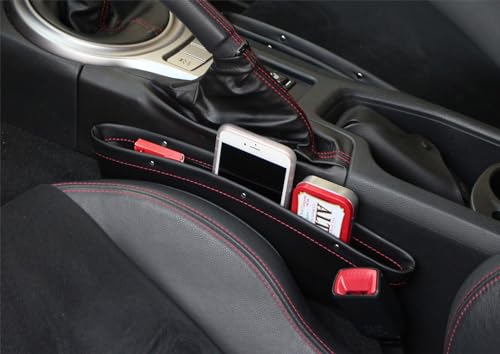 iJDMTOY Black Leather Car Side Pocket Organizers, Car Seat Catchers Compatible With Key, Wallet, Cell Phone, Sunglasses, etc