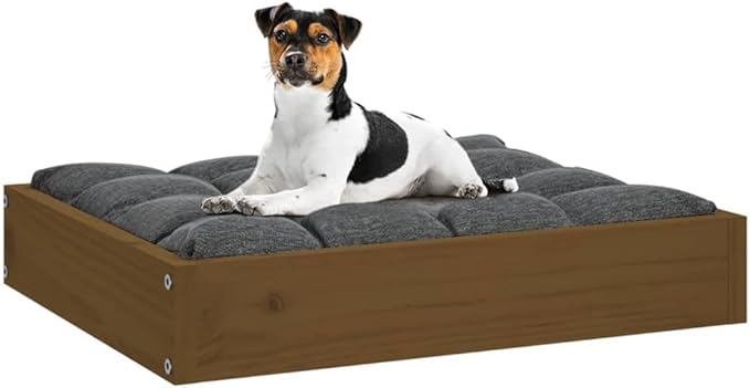 Solid Pine Wood Dog Bed in Warm Honey Brown Finish 20.3 x 17.3 x 3.5 Inches, Durable Indoor Pet Bed for Small Breeds, Cozy Resting Space with Minimalist Design and Varnished