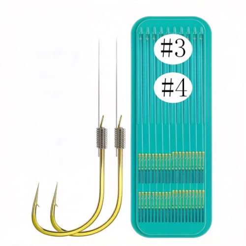 Pre-Tied Double Hook Fishing Rigs for Small Fish Trout Hooks, 20 Sets (40 fishHooks), Saltwater Freshwater Snelled Hooks Kit fluke Hooks, Ready-to-Fish Tackle Lorumox snelled Fishing Hooks - size: #3 & #4