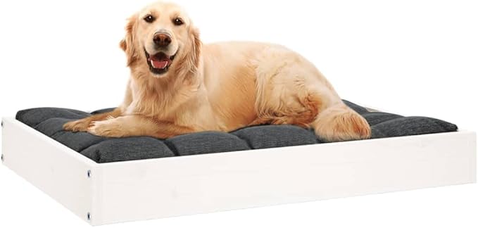 Solid Wood Pine Dog Bed, Solid Wood Pet Bed, Small Pet Furniture Cat & Dog Bed Frame, White 28.1"x21.3"x3.5",-551
