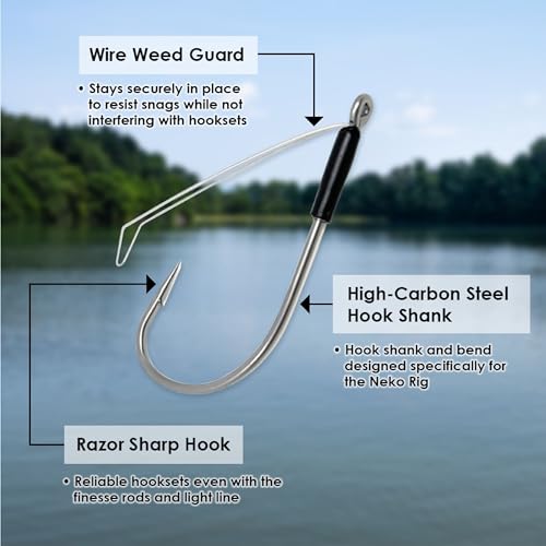 Reaction Tackle Neko Hooks - Weedless Finesse Fishing Hooks for Bass - High Carbon Steel Wacky and Neko Rig Hooks for Soft Plastic Worms (25-Pack) - size: #1 Fiber Guard