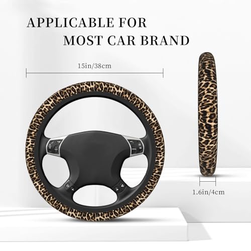 Leopard Cheetah Print African Animal Hunting Car Steering Wheel Cover,Non-Slip Elastic Neoprene-Sweat Car Accessories,Universal 15 Inch Fit Auto, Vans Trucks,Suvs, Truck - color: Leopard Cheetah Print
