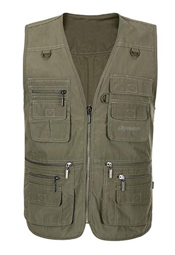 Spanye Mens Fishing Vest Multi Pocket Vests Safari Travel Photo Work Jacket Alive Outerwear - color: Army Green, size: 4X-Large