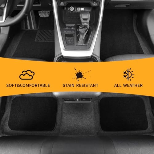 EKR All-Weather Universal Fit Car Floor Mats, 0.5 inch Thick Car Carpet Mats, Anti-Slip Automotive Mat with Driver Heel Pad Fit for SUV, Vans,Sedans, Trucks (Black,4pcs Black Full Set) - color: Black