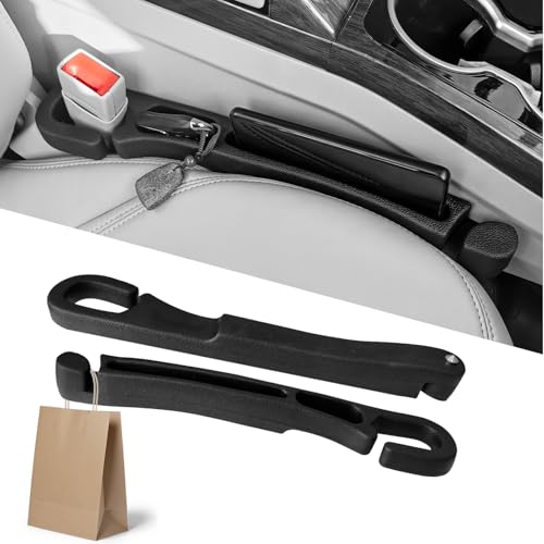 Car Seat Gap Filler 2 Pack with Organizer Hook & Emergency Glass Breaker Prevent Small Items & Tools from Falling Ultimate Seat Side Gap Fits Cars, SUVs, Trucks & Sedans - color: Black