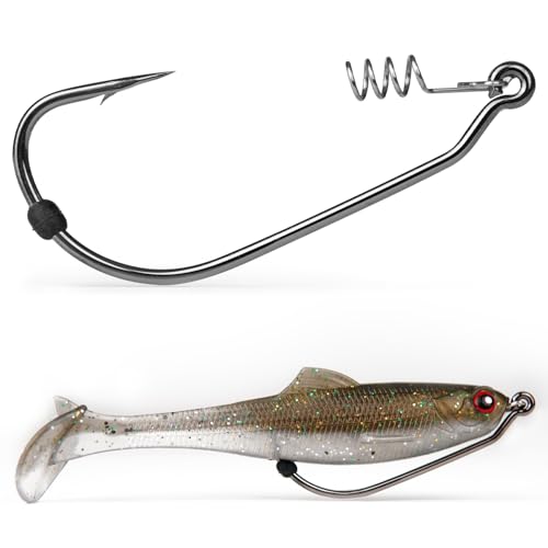 Weedless Swimbait Hooks with Screw Lock & Bait Stopper- 1/0 2/0 3/0 4/0 5/0 6/0 7/0 Sizes Worms Hooks for Bass Fishing - size: 4/0 - 40Pack