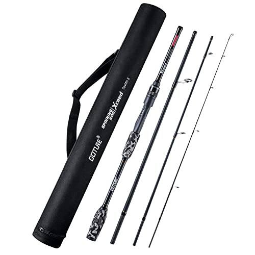 Goture 4-Piece Travel Carbon Fishing Rod M/MH Action 6.6-12ft Multi-Colors | Goture multi-spec travel fishing rods adopt upgraded high-grade carbon fiber blank with premium Fuji line guides - color: Camouflage, size: Spinning/8'-Moderate-Fast/Medium-Heavy