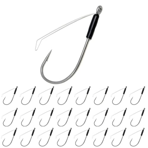 Reaction Tackle Neko Hooks - Weedless Finesse Fishing Hooks for Bass - High Carbon Steel Wacky and Neko Rig Hooks for Soft Plastic Worms (25-Pack) - size: #4 Wire Guard