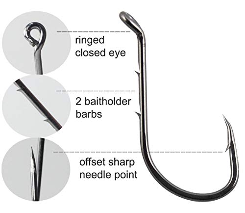 Fishing Baitholder Hooks - 100pcs Barbed Shank Sharp Strong High Carbon Steel Octopus Bait Holder Hooks for Freshwater Saltwater Live Bait Fishing - size: 1/0-100PCS