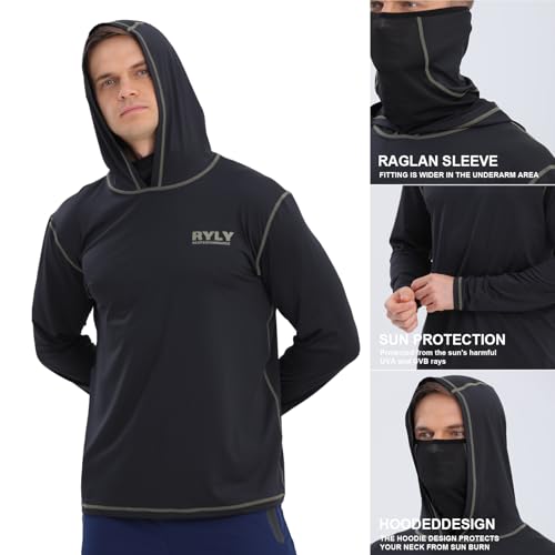 Fishing Shirts for Men,Long Sleeve Rash Guard Shirts Sun Protection Hoodie Athletic Running Hiking Shirt 1/2 Packs - color: Navy and Black, size: XX-Large