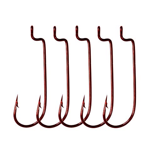 30pcs/Pack Offset Fishing Hooks Worm Hooks Black/Red High Carbon Steel Senko Bait Fishing Hooks 4/0 3/0 2/0 1/0 1# - color: red, size: 2/0-30pcs