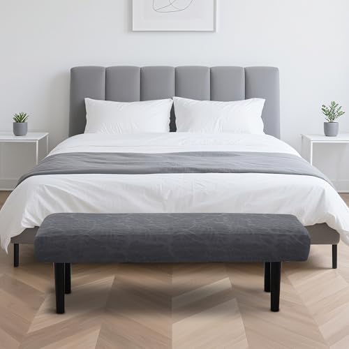 Stretch Bench Seat Cover, Reusable Slipcover for Dining Room & Bedroom, Removable Washable Rectangular Bench Covers, Elastic Fit for Home Furniture(Light Gray) - color: Leaf Grey