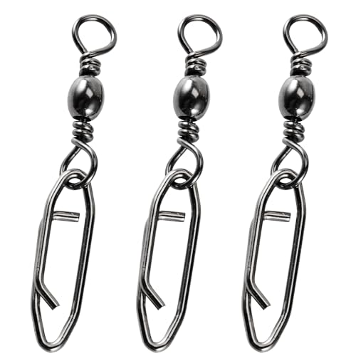 Atibin Saltwater Freshwater Snap Swivels Stainless Heavy Steel Fishing Clips Swivel Barrel Clip Fishing Snaps Rolling Speed Change Black Nickel - size: Size 2+M (73lb) 50 pcs