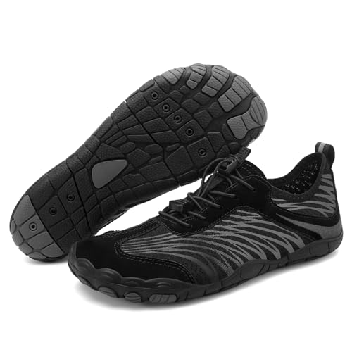 UBFEN Water Shoes for Men Women Quick Dry Swim Aqua Socks | Lightweight Barefoot-style Fit, Rubber Sole, Hiking, Fishing, Kayaking, Beach, Pool, Boating, Diving And Water-to-land Wear - color: H Black/Grey, size: 12 Women/10 Men