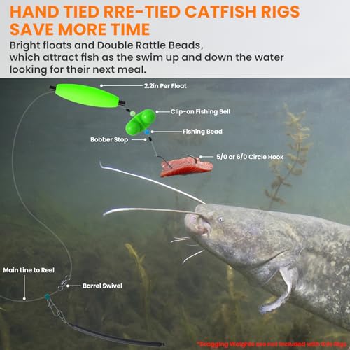 Catfish Rigs Catfish Float Rigs Catfishing Tackle Santee Rig 5/0 6/0 Circle Hooks for Peg Floats Catfish - size: 6/0 HOOK * 3PCS