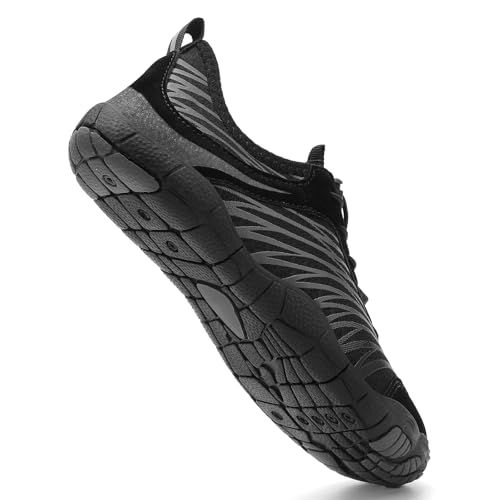 UBFEN Water Shoes for Men Women Quick Dry Swim Aqua Socks | Lightweight Barefoot-style Fit, Rubber Sole, Hiking, Fishing, Kayaking, Beach, Pool, Boating, Diving And Water-to-land Wear - color: H Black/Grey, size: 7.5 Women/6.5 Men