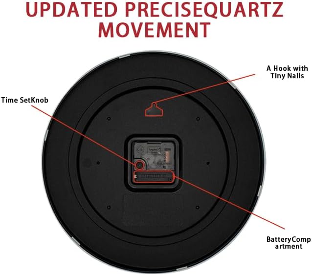 HZDHCLH Wall Clock Red, Silent Wall Clocks Battery Operated 12 Inch Modern Non