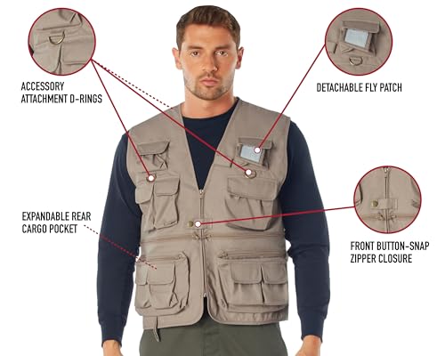 Rothco Uncle Milty Travel Vest - Outdoor Fishing Camping 17 Cargo Pocket Jacket - color: Khaki, size: X-Large