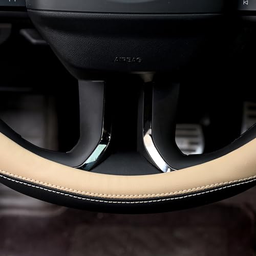 Valleycomfy Microfiber Leather Steering Wheel Cover Universal 15 inch (Beige) - color: Beige, size: Medium(Standard) Size[14.5"-15"]