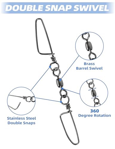 BLUEWING 10pcs Double Snap Swivels 75lbs, 135lbs, 200lbs, 300lbs Stainless Steel Coastlock Fishing Snap Swivel High Strength Saltwater Fishing Tackle Connector - size: 300lbs