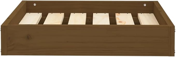 Solid Pine Wood Dog Bed in Warm Honey Brown Finish 20.3 x 17.3 x 3.5 Inches Durable Cozy Pet Resting Space for Small Breeds Indoor Use Minimalist Design