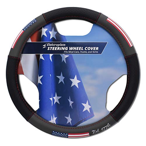 Elektroplate USA Flag Premium Steering Wheel Cover - Large Size - Fits SUVs and Trucks with Diameter 15.5” to 16.2” - size: Large - 15.75"