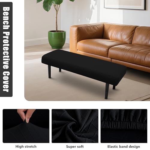 Stretch Bench Seat Cover, Reusable Slipcover for Dining Room & Bedroom, Removable Washable Rectangular Bench Covers, Elastic Fit for Home Furniture(Black) - color: Argyle Black