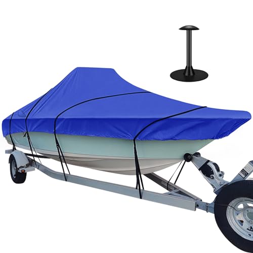 iCOVER Center Console Boat Cover, 600D Heavy Duty Marine Grade Waterproof Tear Resistant Boat Covers, Fits Boats 20'-22' Long Beam Width up to 106", Trailerable Boat Cover with Support Pole, Blue - color: Blue, size: 20ft-22ft long and beam width up to 10