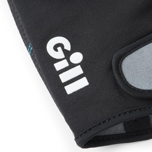Gill Deckhand Sailing Gloves Short Finger with 3/4 Length Fingers - 50+ UV Sun Protection & Water Repellent - color: Black/BlueJay, size: Small