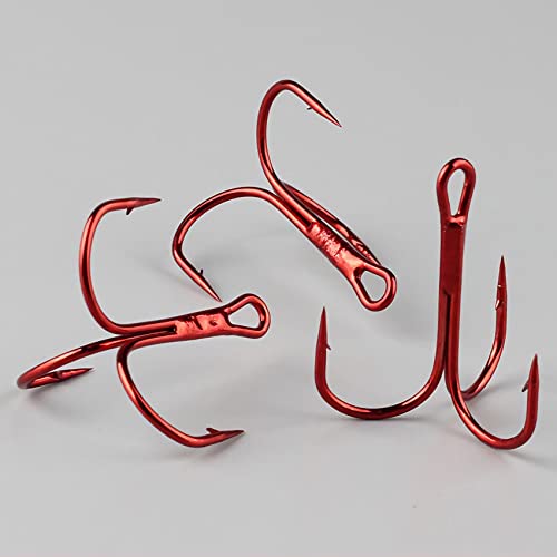 Fishing Treble Hooks - Sharp Strong Red Treble Fishing Hooks High Carbon Steel Triple Hooks Round Bend Barbed Fish Hook for Saltwater Freshwater Size #14-1/0 - size: 100pcs-12#