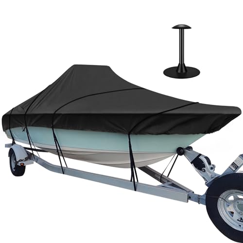 iCOVER Center Console Boat Cover, 600D Heavy Duty Marine Grade Waterproof Tear Resistant Boat Covers, Fits Boats 20'-22' Long Beam Width up to 106", Trailerable Boat Cover with Support Pole, Black - color: Black, size: 20ft-22ft long and beam width up to