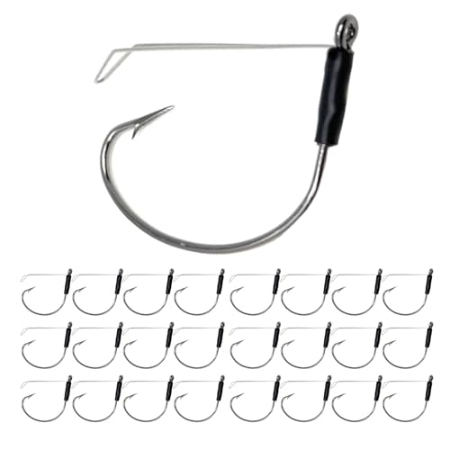 Reaction Tackle Wide Gap Wacky Hooks, Weedless Worm Hooks for Bass, High Carbon Steel Hooks for Stick Worm Soft Plastics, Neko Rig and Finesse Fishing (25-Pack) - size: #1/0 Wire Guard