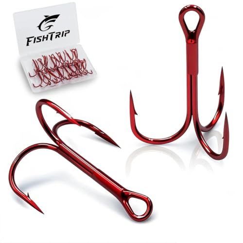 FishTrip 25/50/200pcs Treble Hooks Red, Replacement Hooks for Hard Lures | High Carbon Steel, Ultra Barbed Sharp Triple Fishing Hooks for Saltwater Freshwater, Fish Hook for Bass Trout Size 14-4/0 - size: 12#_25pcs