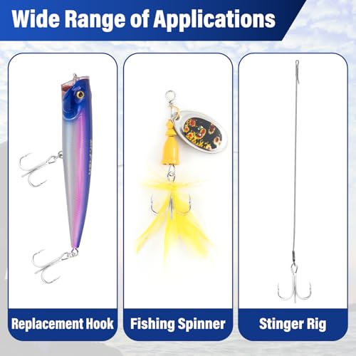 Dr.Fish 30 Pack Hybrid Fishing Treble Hooks 2X Strong, #14-#3/0, Triple Hooks High Carbon Steel Hollow Point, Replacement Hard Lures Crankbait Freshwater Saltwater - size: #4-30 Pack