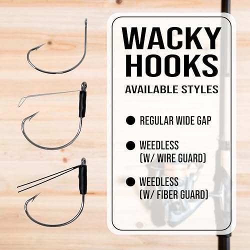 Reaction Tackle Wide Gap Wacky Hooks, Weedless Worm Hooks for Bass, High Carbon Steel Hooks for Stick Worm Soft Plastics, Neko Rig and Finesse Fishing (25-Pack) - size: #3/0 Wire Guard