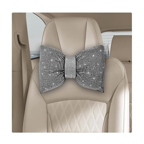 Yourkar Bling Car Seat Neck Pillow, Soft Bling Bowknot Headrest Neck Support Rest Cushion, Neck Relax Head Rest Auto Pillow with Crystal Rhinestone for Women, Car Accessories (White) - color: White