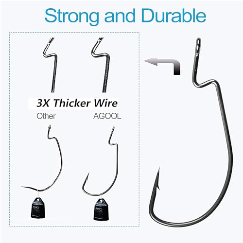 Bass Fishing Hooks 3X Strong Offset EWG Worm Hooks Jigs for Soft Plastic Bait Bass Trout Texas Rig 1-5/0 - size: 50PCS-1#