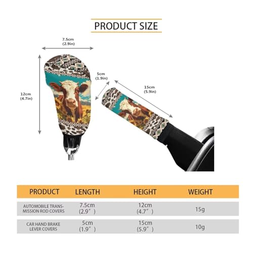 Bulopur Car Shifter Gear Hand Brake Trim Cover Set for Most Cars Van SUV Sedan Truck Auto Accessories - color: Aztec Sunflower Highland Cow Print