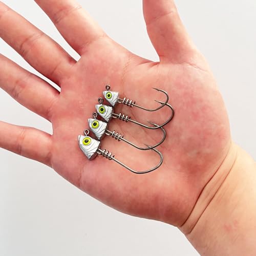 Screw Lock Swimbait Jig Heads 15 Pack, 3D Chartreuse Eyes & Sharp Hooks, Lead Fishing Jigheads for Bass Fishing, 1/8oz, 3/16oz, 1/4oz, 3/8oz - size: Assorted-15Pcs