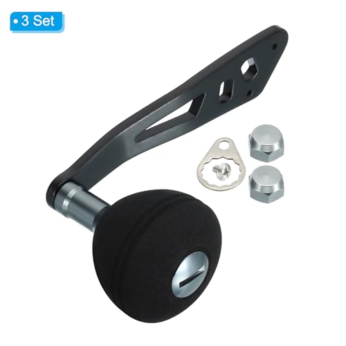 PATIKIL Baitcasting Power Handle, 3 Set Metal Fishing Reel Handle EVA Knob Grip Replacement Parts for Rocker Arm Accessories, Black