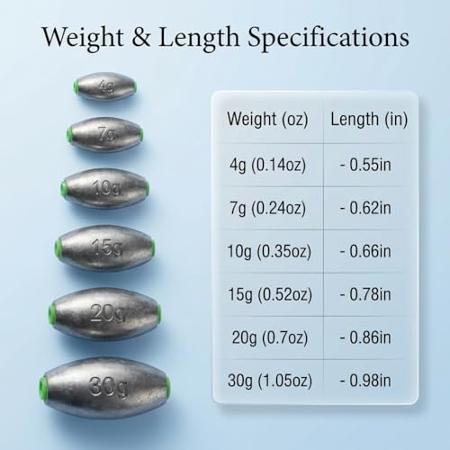 Egg Sinkers Fishing Weights, Oval Slip Sinkers Bullet Lead Fishing Weights for Freshwater Saltwater Tackle Set 1/8oz to 1oz - color: 1oz-30g-15pcs