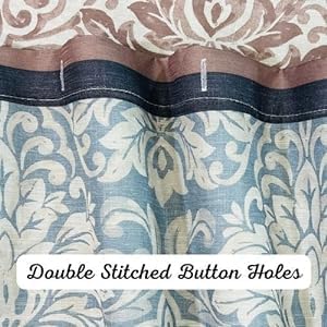 Serafina Home Hotel Quality Fabric Bathroom Shower Curtain: Farmhouse Floral Bordered Damask - Light Blue, Beige, and Grey (72 x 70 inches)