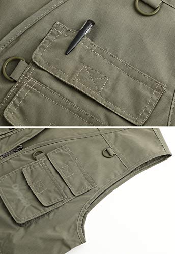 Spanye Mens Fishing Vest Multi Pocket Vests Safari Travel Photo Work Jacket Alive Outerwear - color: Army Green, size: X-Large