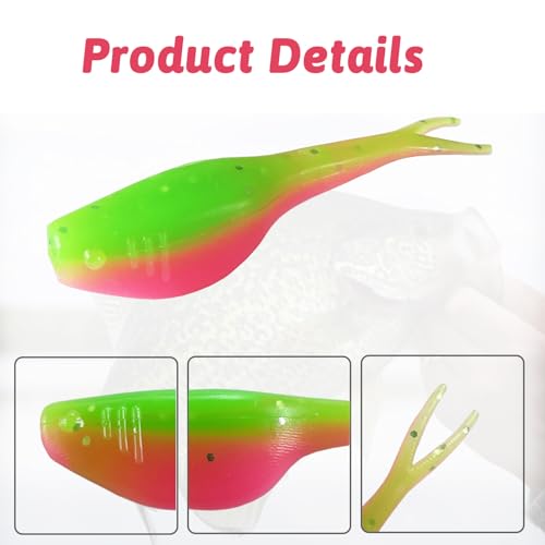 Split-Tail Crappie Lures - 24pcs Soft Plastic Lures for Bluegill, Panfish, Trout, Bass - color: Green-pink