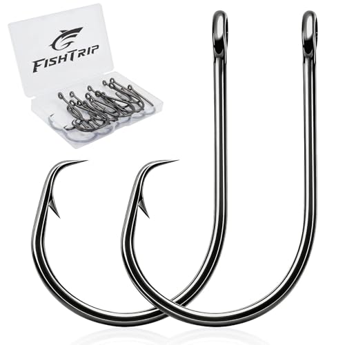 FishTrip 50/100Pcs Inline Circle Hooks for Freshwater Saltwater #4-10/0 | 3X Strong, High Carbon Steel, Rust-Proof, Ultra Sharp Barbed, Fishing Octopus Hooks for Bass, Salmon, Pike, Catfish - size: 4#_100pcs