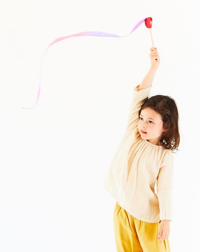 Sarah's Silks Mini Streamers, 8 Inch Handle 3 Foot Ribbon Wand for Pretend Play, Dance, Baton Stick Twirling, and Gymnastics Party Favors | Montessori and Waldorf Toys (Blossom)